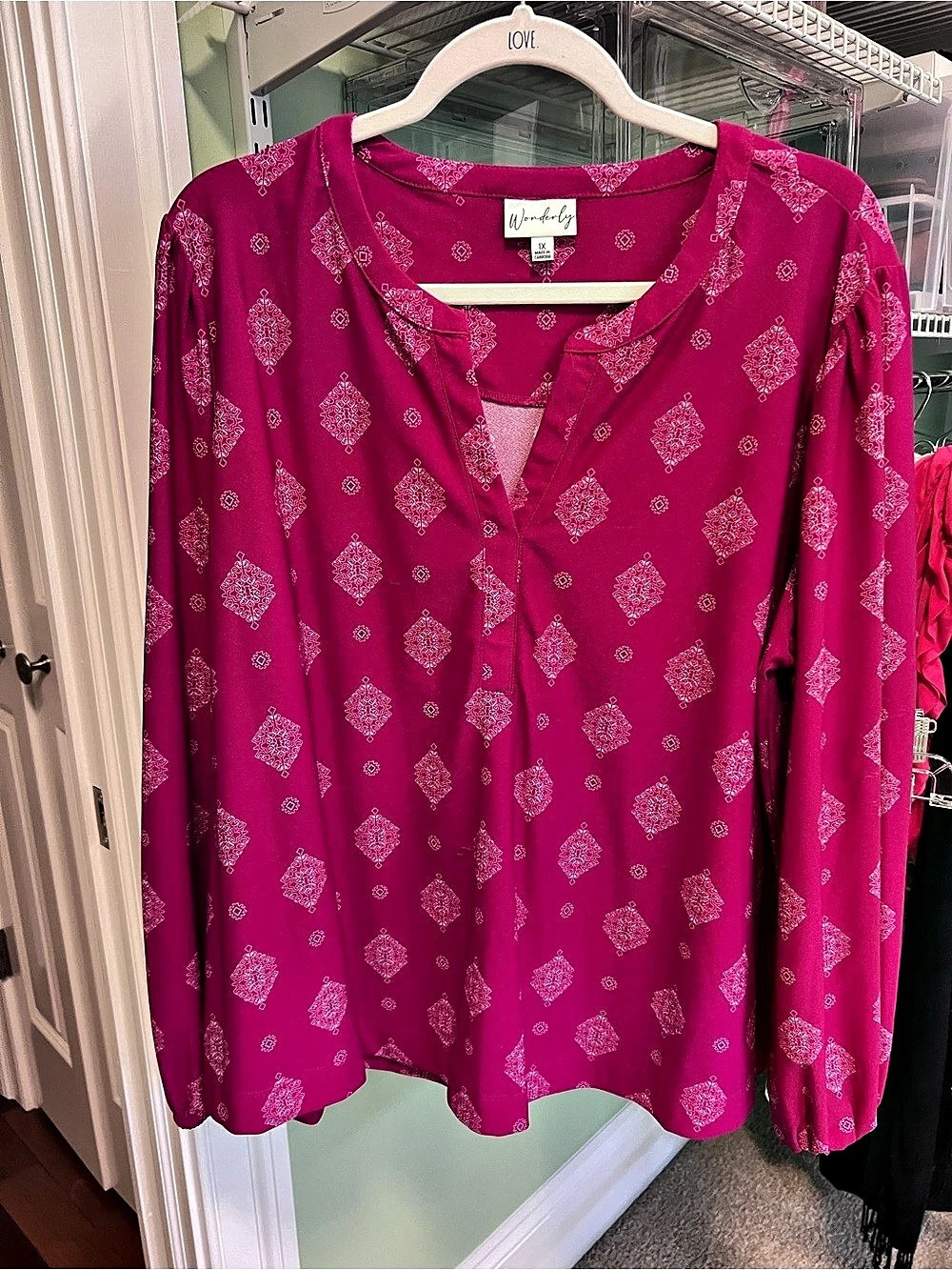 Wonderly Geometric Blouse in Pink Size 1X